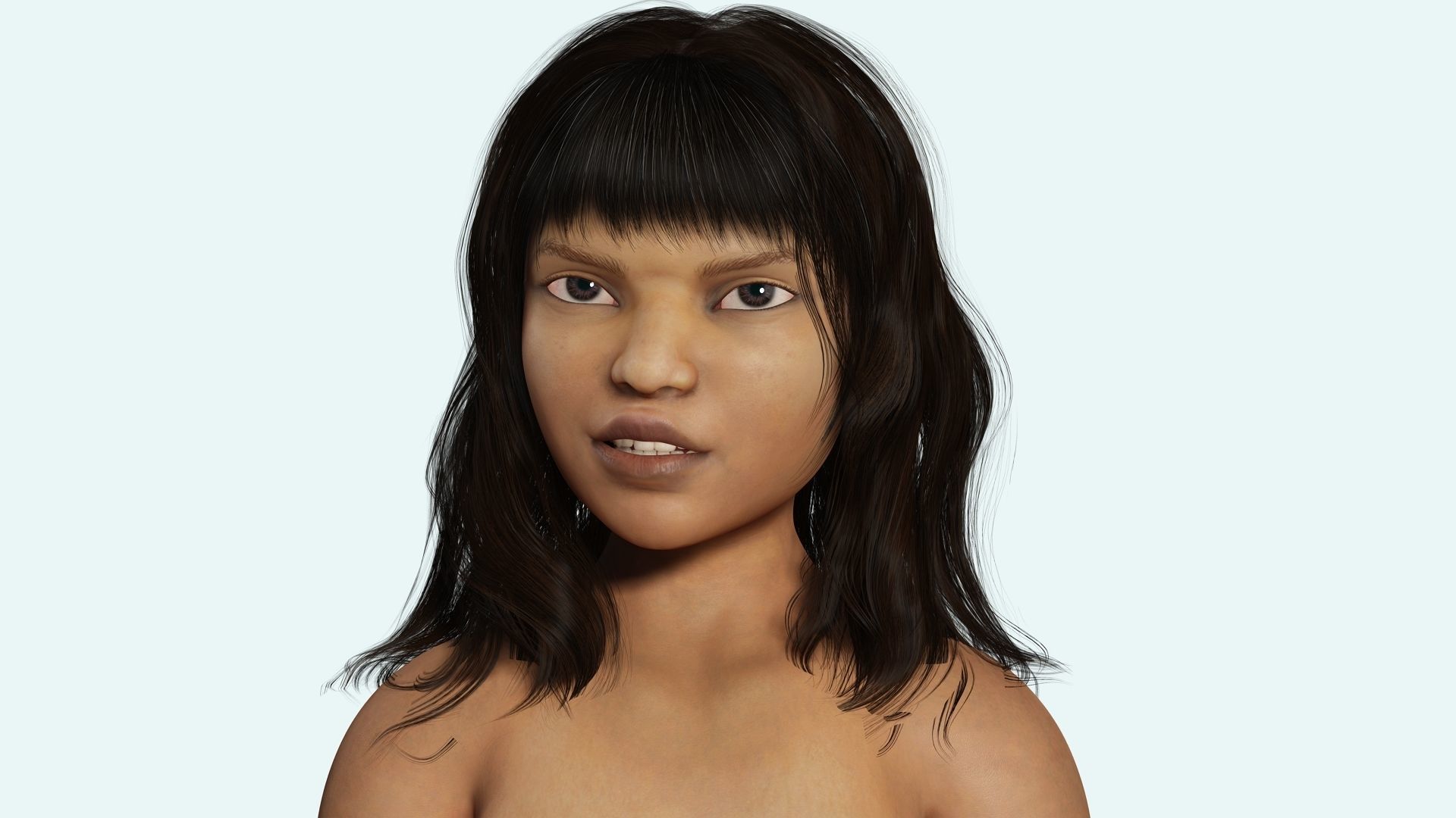 Curvy Brown Girl Naked and clothed Low-poly 3D model_19
