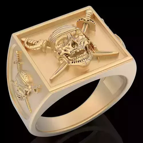 Pirate skull ring silver gold printable jewelry 3D model