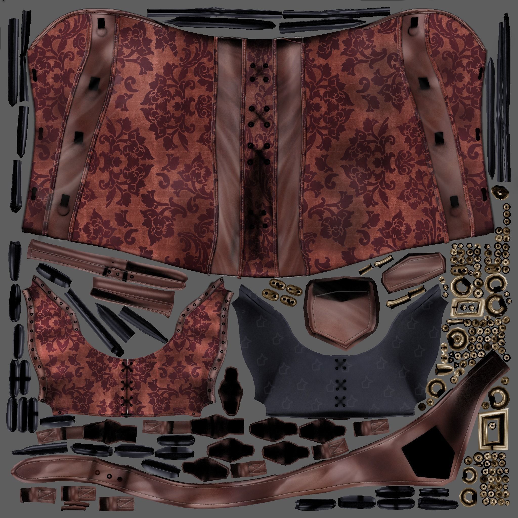 Steampunk Corset With Shrug Low-poly 3D model_9