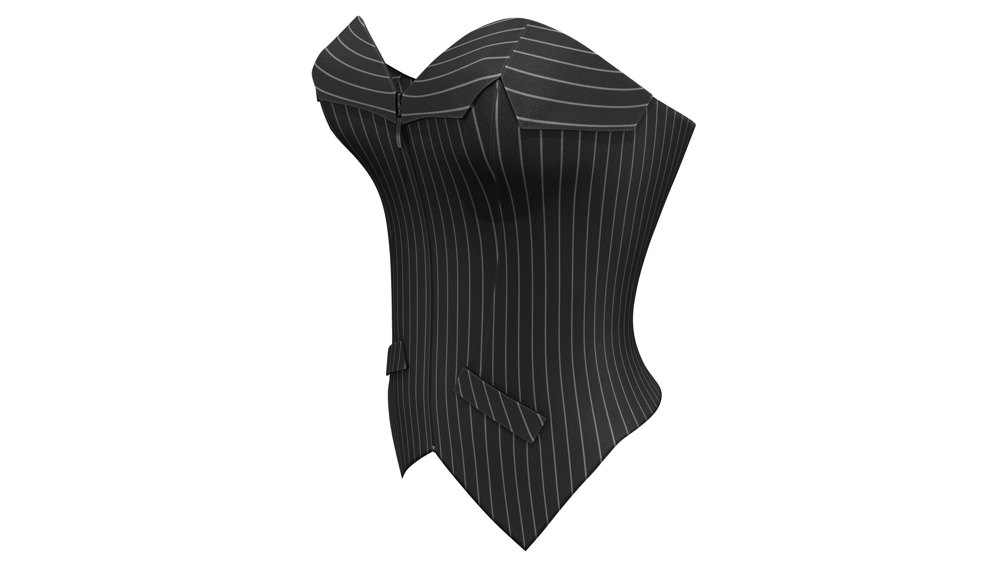 Office Lady Lace Up Stripes Corset Top Low-poly 3D model_2