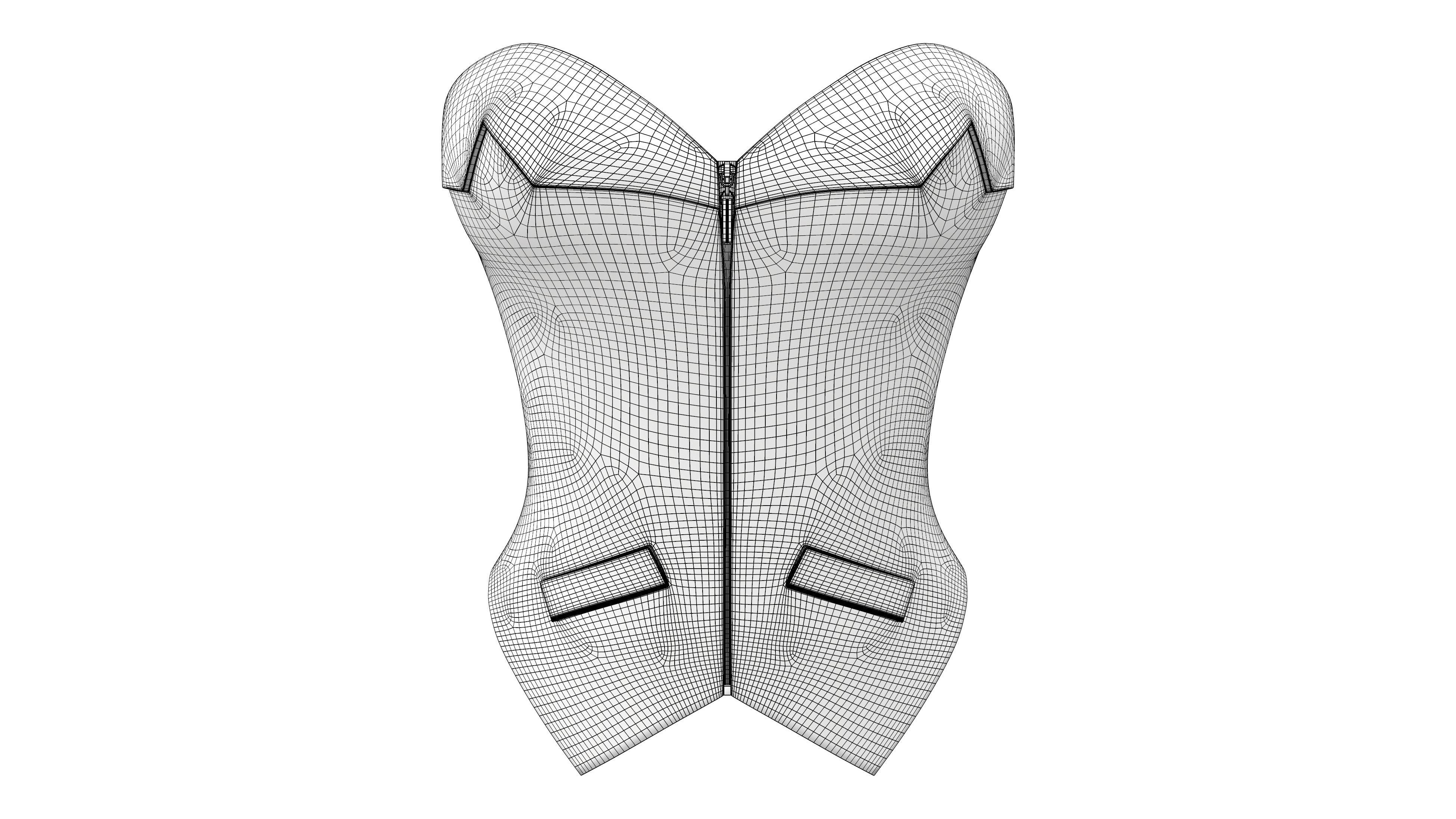 Office Lady Lace Up Stripes Corset Top Low-poly 3D model_6