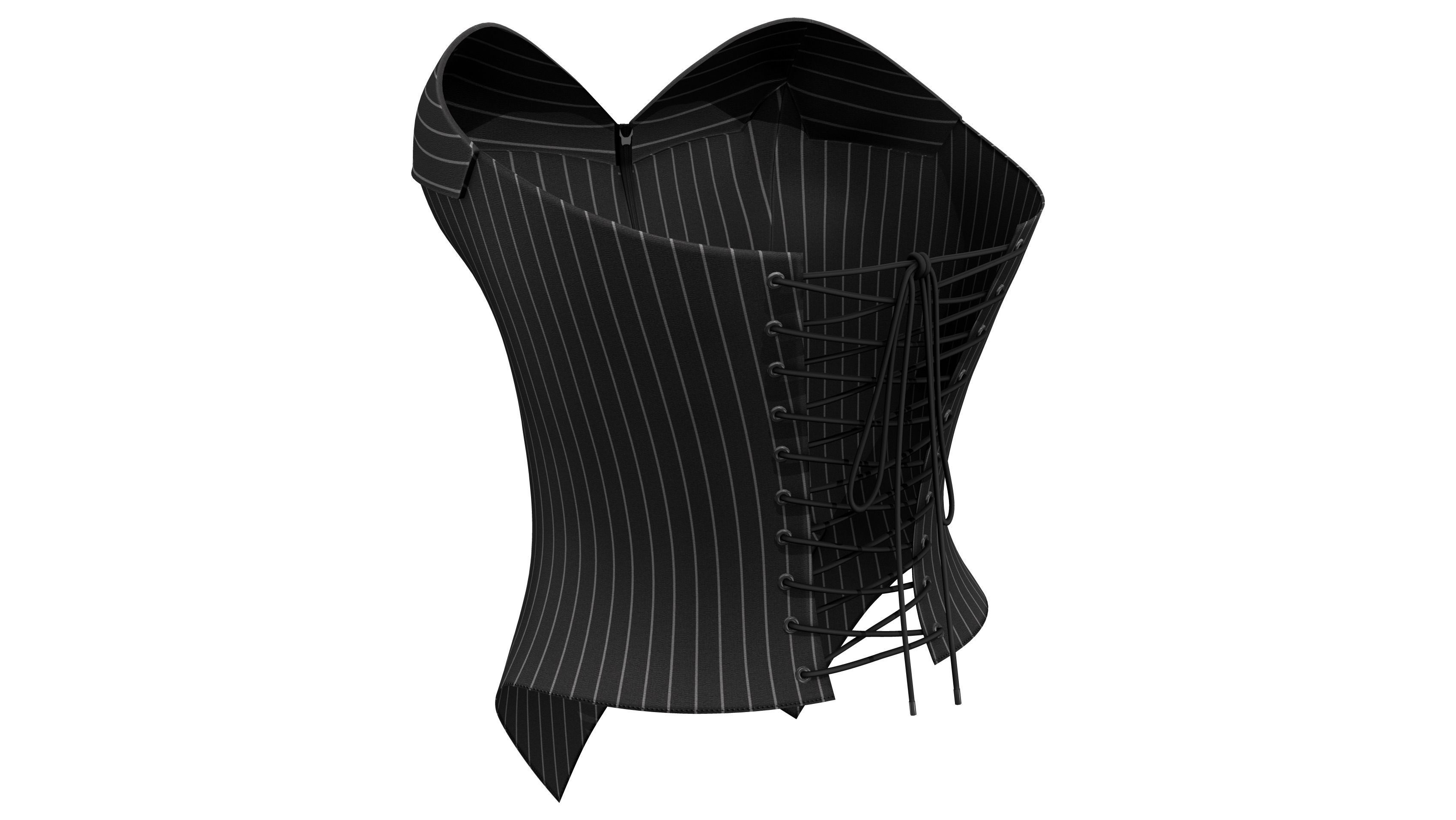 Office Lady Lace Up Stripes Corset Top Low-poly 3D model_4