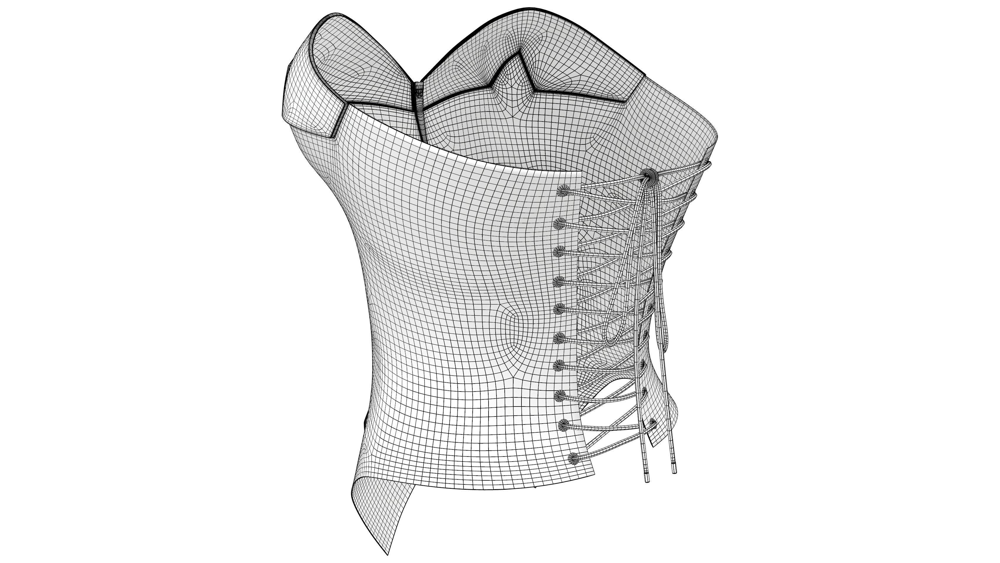 Office Lady Lace Up Stripes Corset Top Low-poly 3D model_7