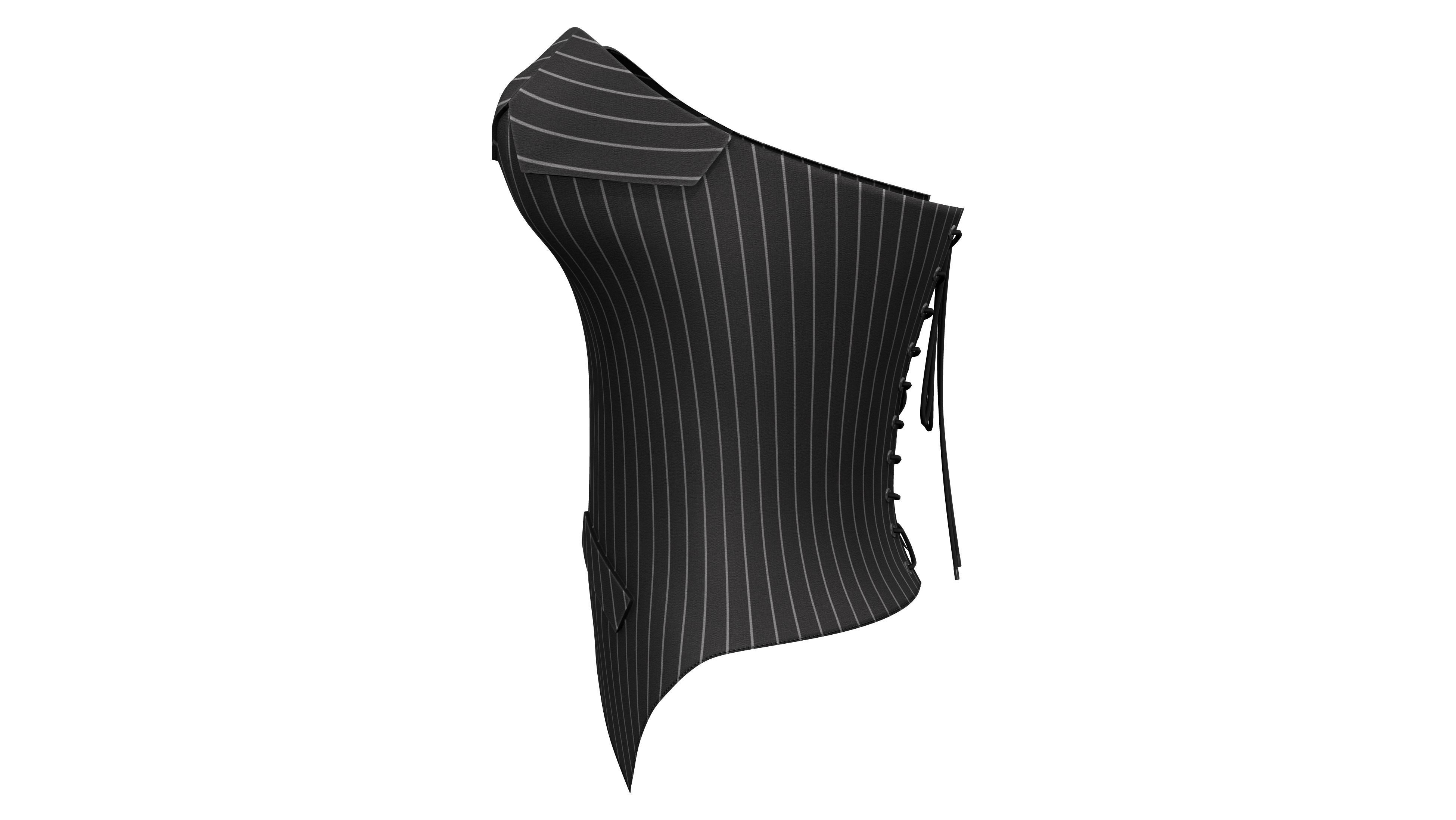 Office Lady Lace Up Stripes Corset Top Low-poly 3D model_3