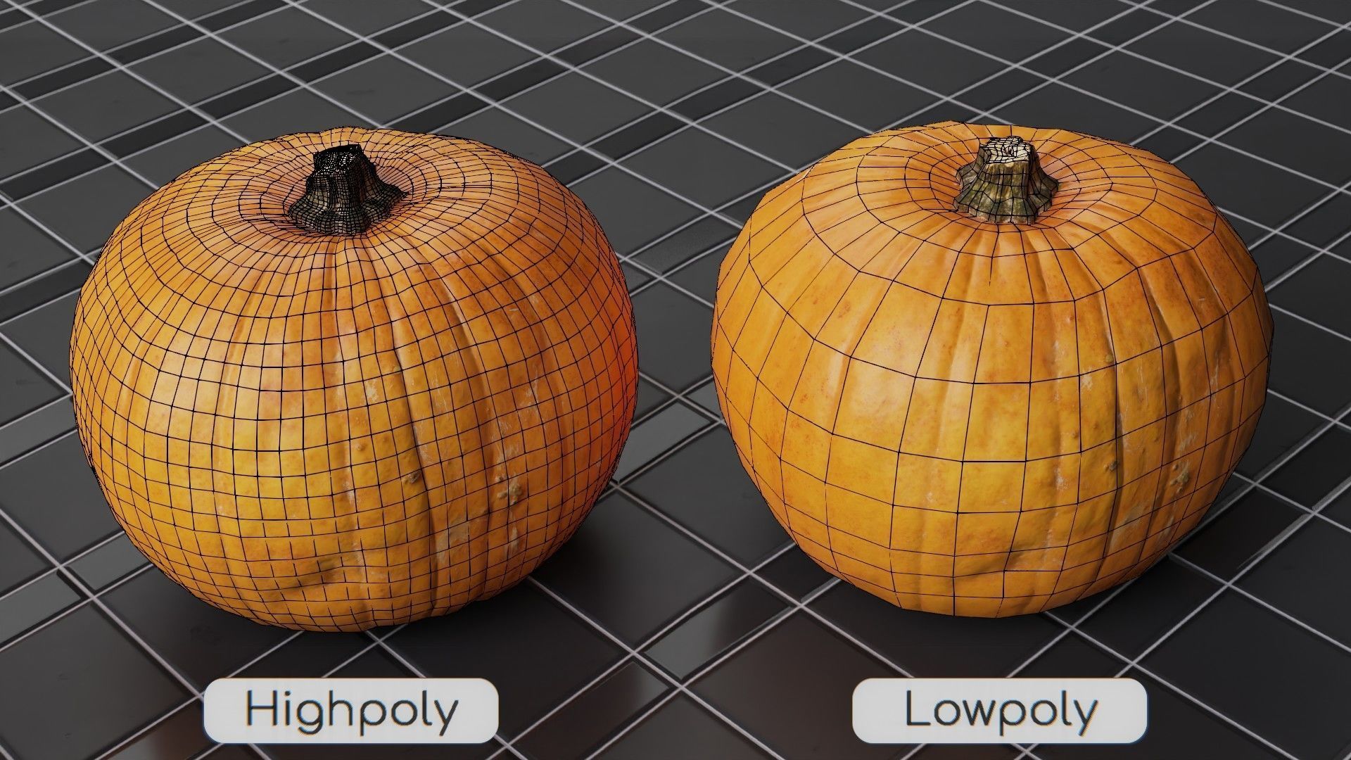 Ghost rider pumpkin - Highpoly and Lowpoly model Low-poly 3D model_1