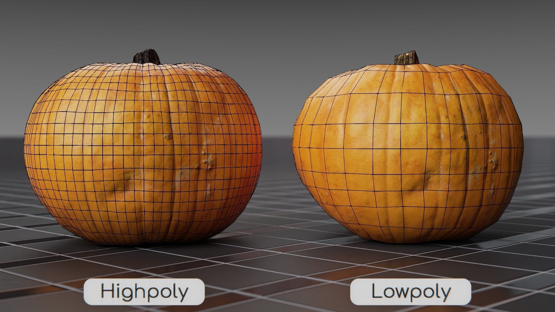 Ghost rider pumpkin - Highpoly and Lowpoly model Low-poly 3D model_3