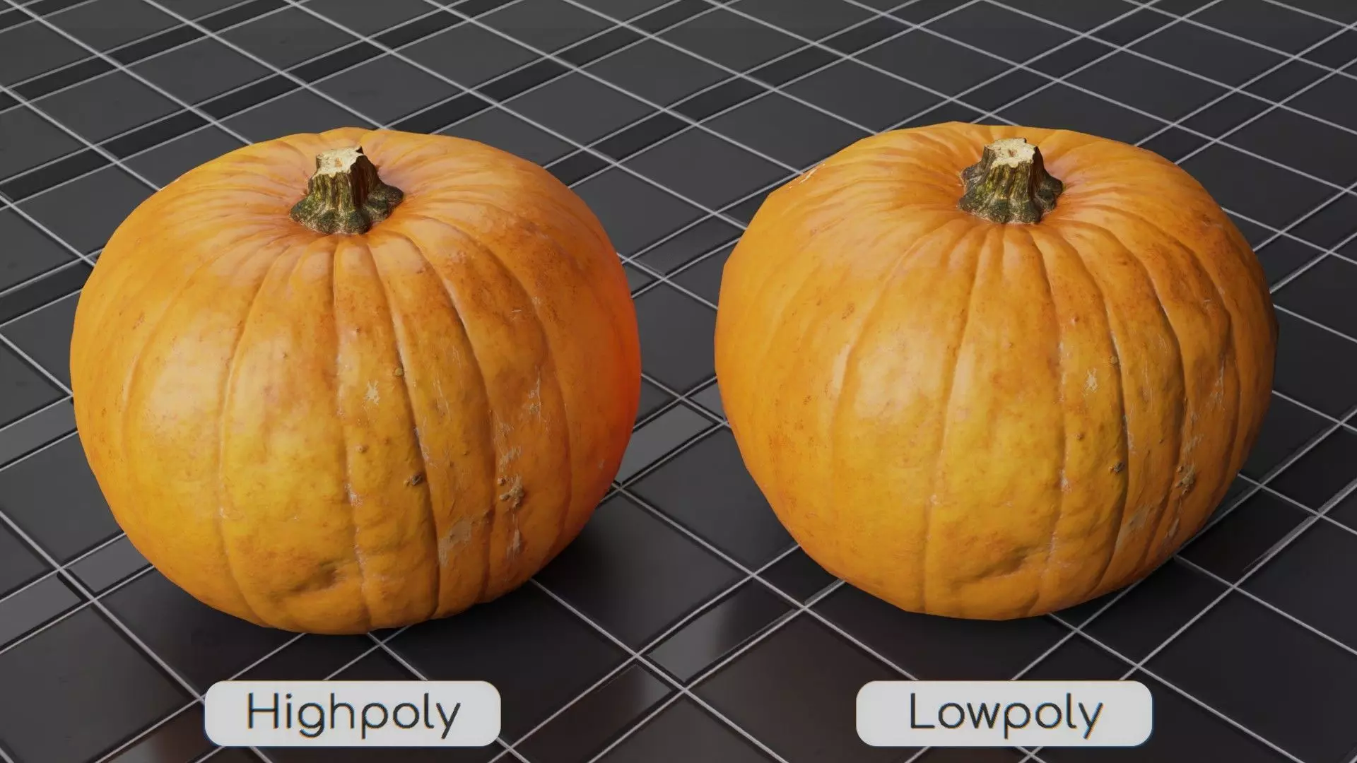 Ghost rider pumpkin - Highpoly and Lowpoly model Low-poly 3D model_0