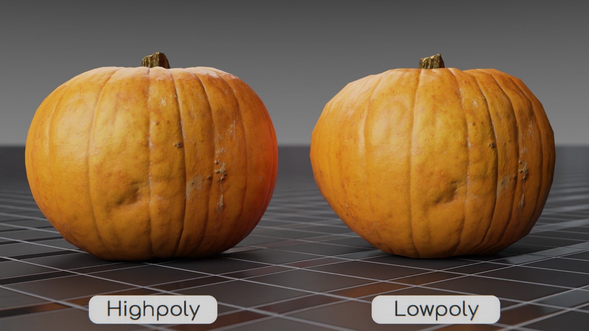 Ghost rider pumpkin - Highpoly and Lowpoly model Low-poly 3D model_2