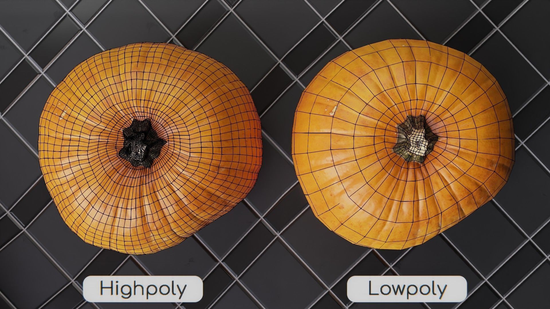 Ghost rider pumpkin - Highpoly and Lowpoly model Low-poly 3D model_5