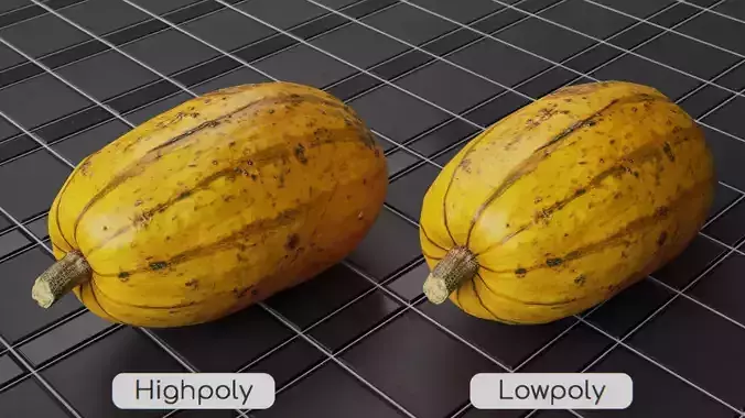 Spaghetti squash pumpkin - Highpoly and Lowpoly model Low-poly 3D model