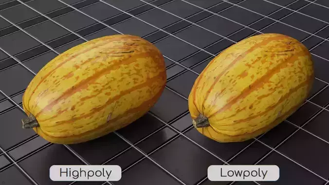 Spaghetti squash pumpkin 2 - Highpoly and Lowpoly model Low-poly 3D model