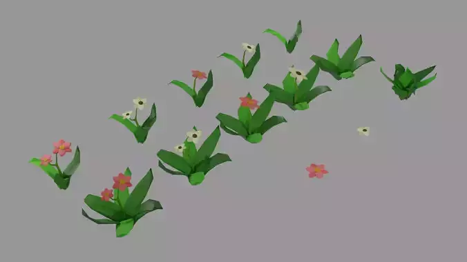 Low Poly Grasses and Flowers