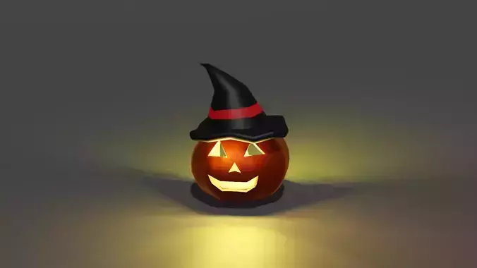 pumpkin low poly model with witch hat 3D print model