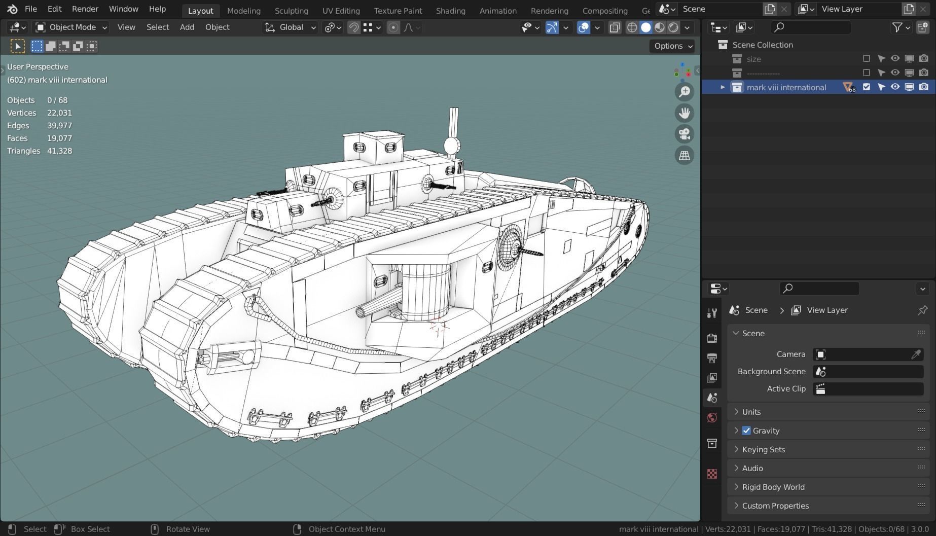 Mark VIII International TANK BASE MESH  Low-poly 3D model_7