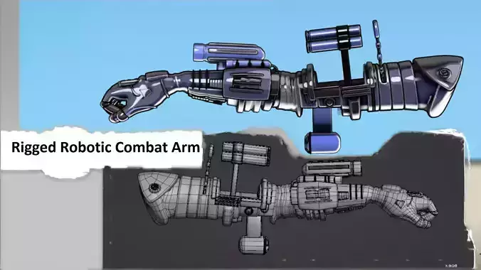 Rigged Robotic Combat Arm Toon Shader Low-poly 3D model