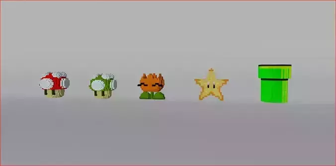 Mario Pixel Power Ups 3D model
