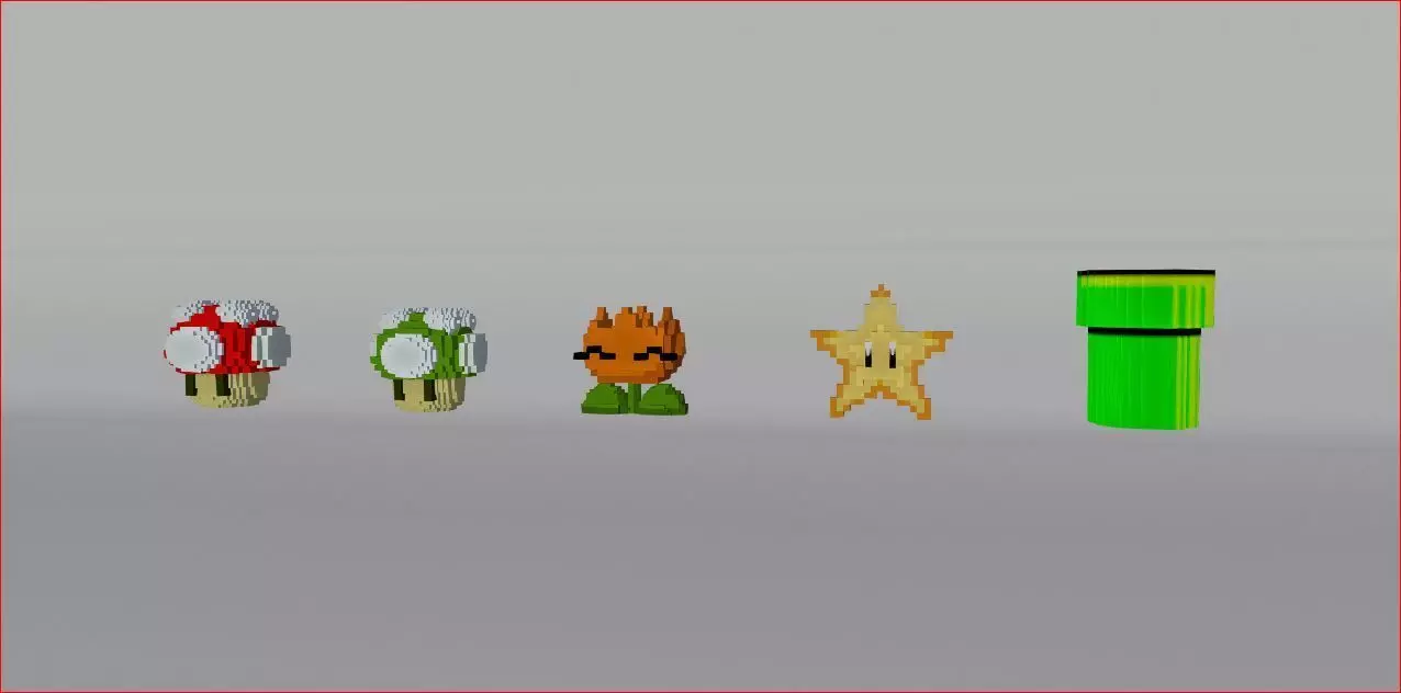 Mario Pixel Power Ups 3D model_0