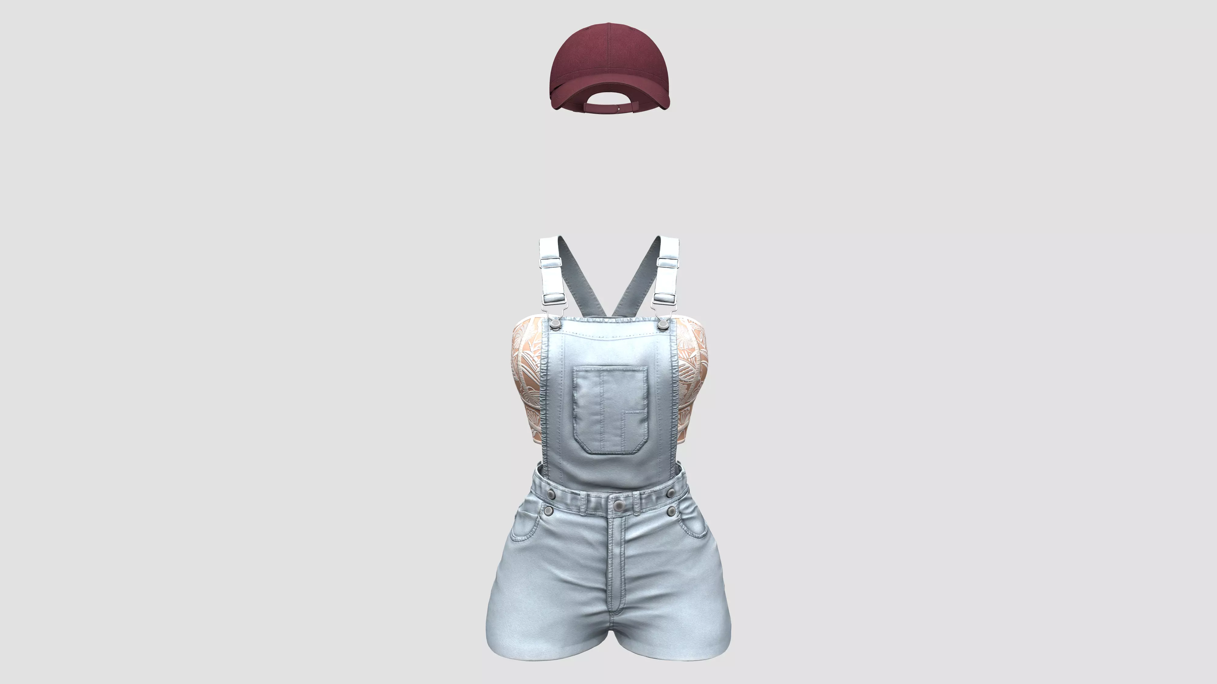 3in1 Short Jeans Overalls Top Cap Outfit Low-poly 3D model