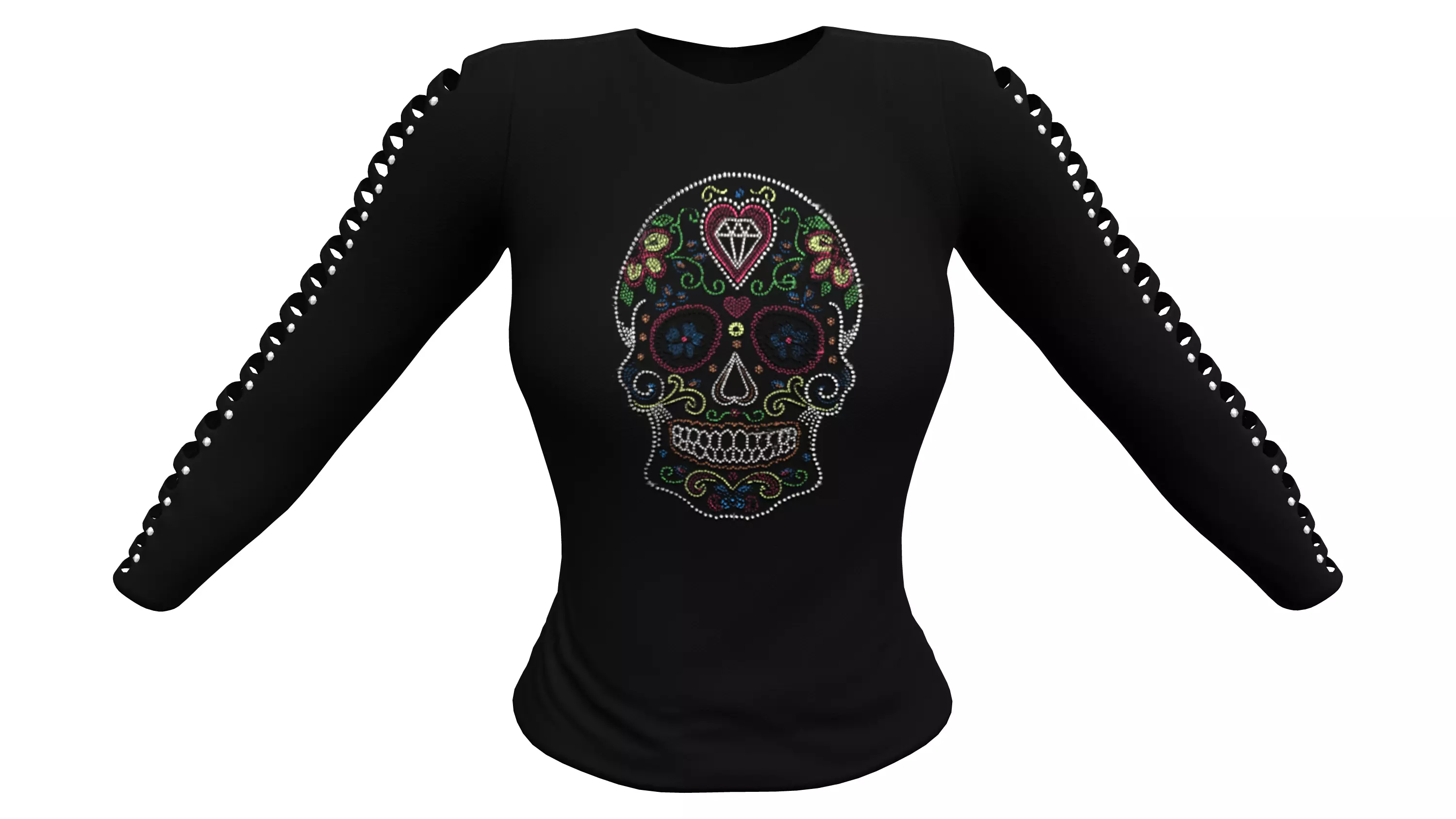 T-shirt With Ripped Cut Out Long Sleeves And Rhinestones Low-poly 3D model