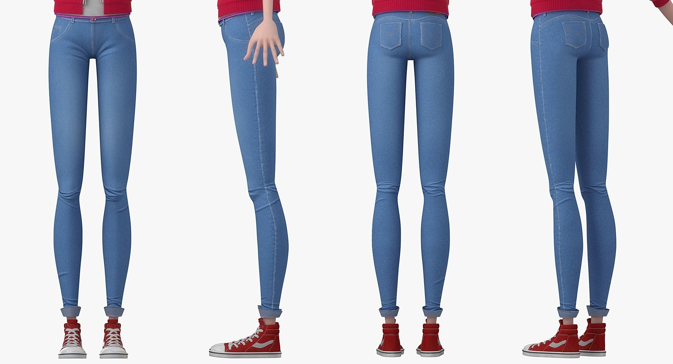 Cartoon  Moto Girl Rigged 3D model_12