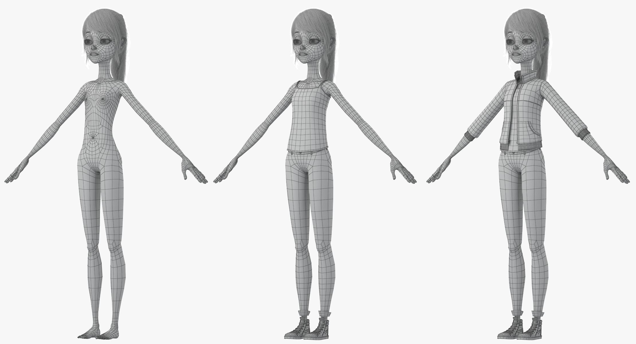 Cartoon  Moto Girl Rigged 3D model_22