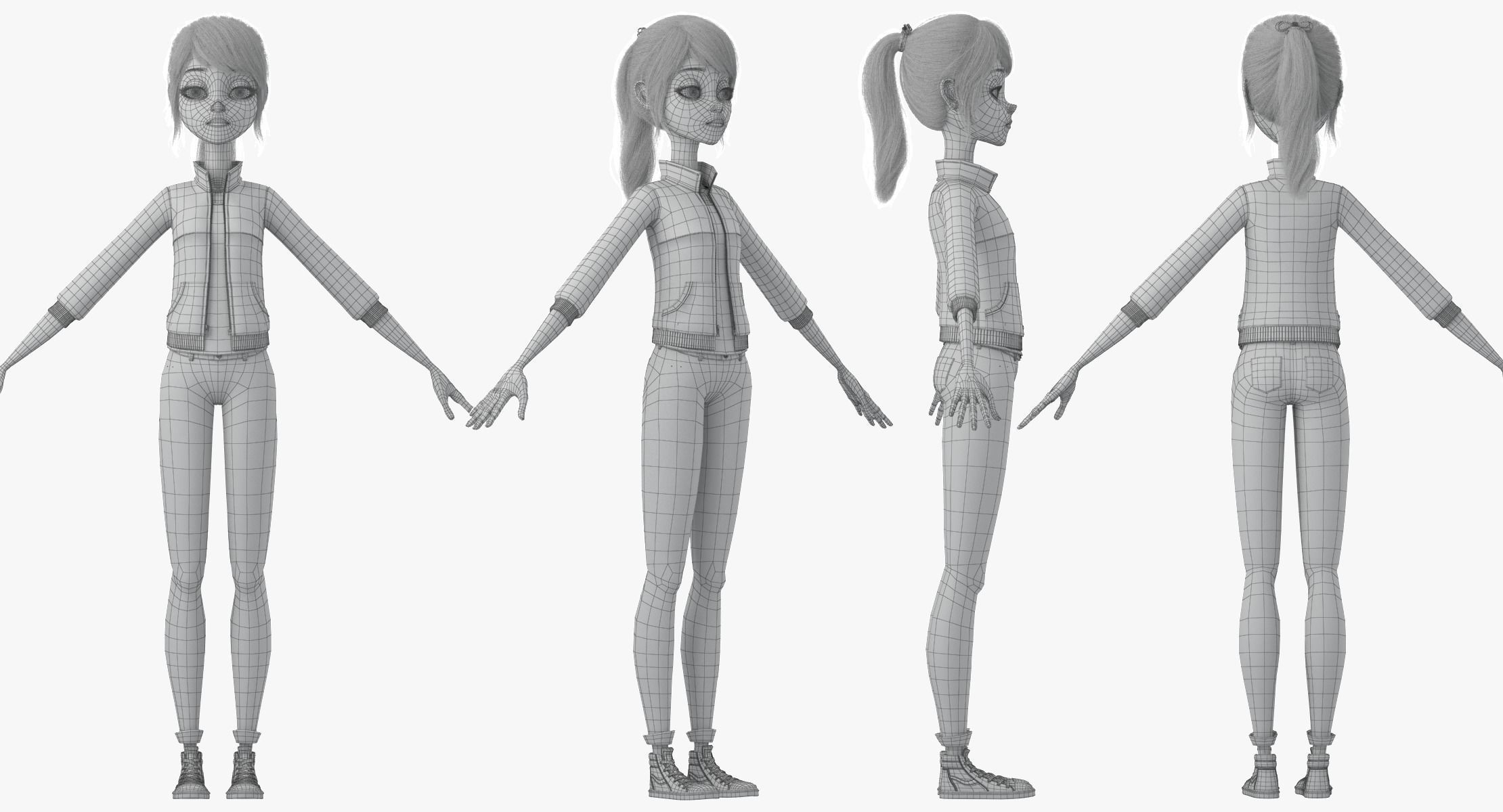 Cartoon  Moto Girl Rigged 3D model_36