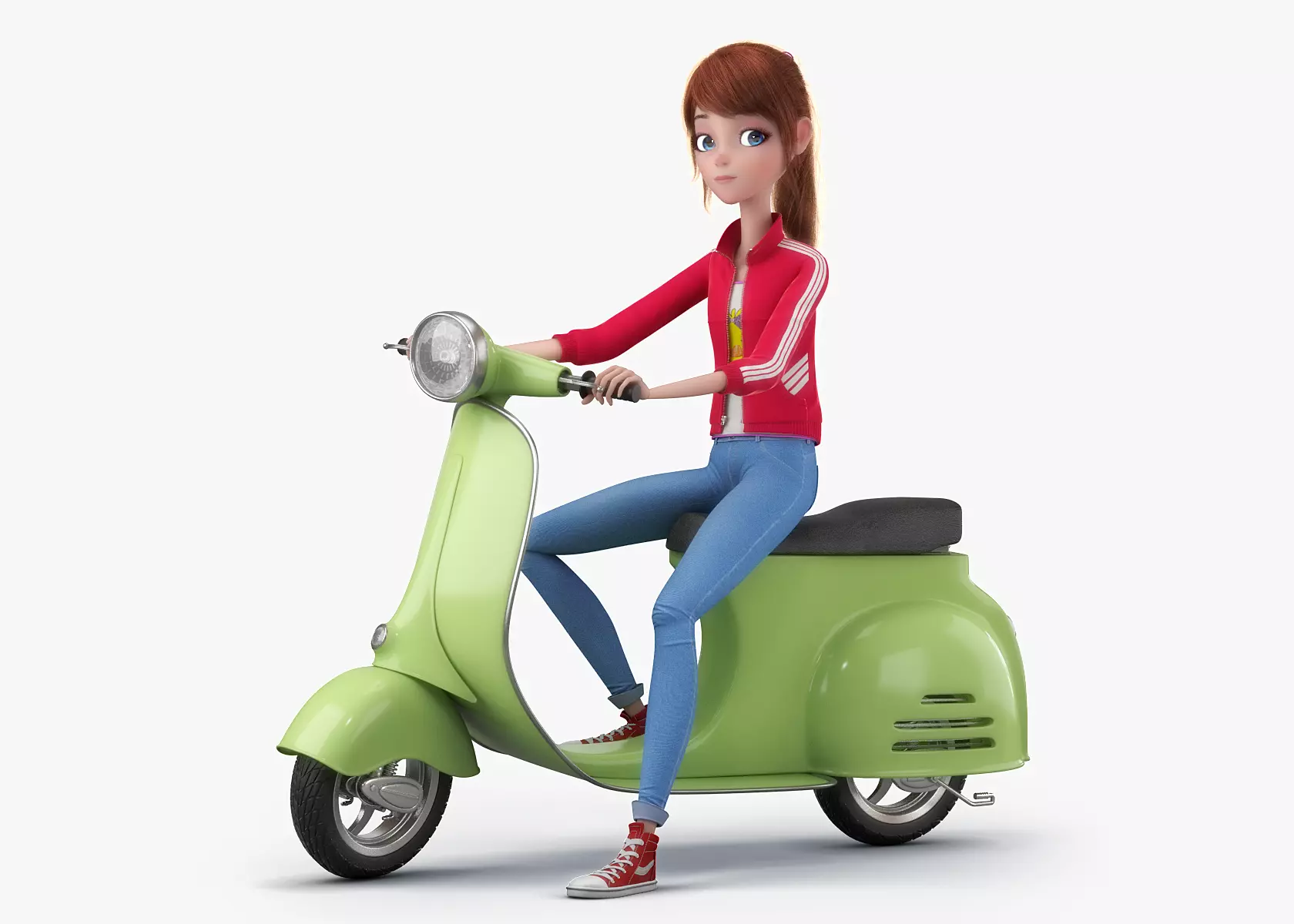 Cartoon  Moto Girl Rigged 3D model_0