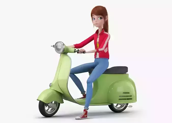 Cartoon  Moto Girl Rigged 3D model