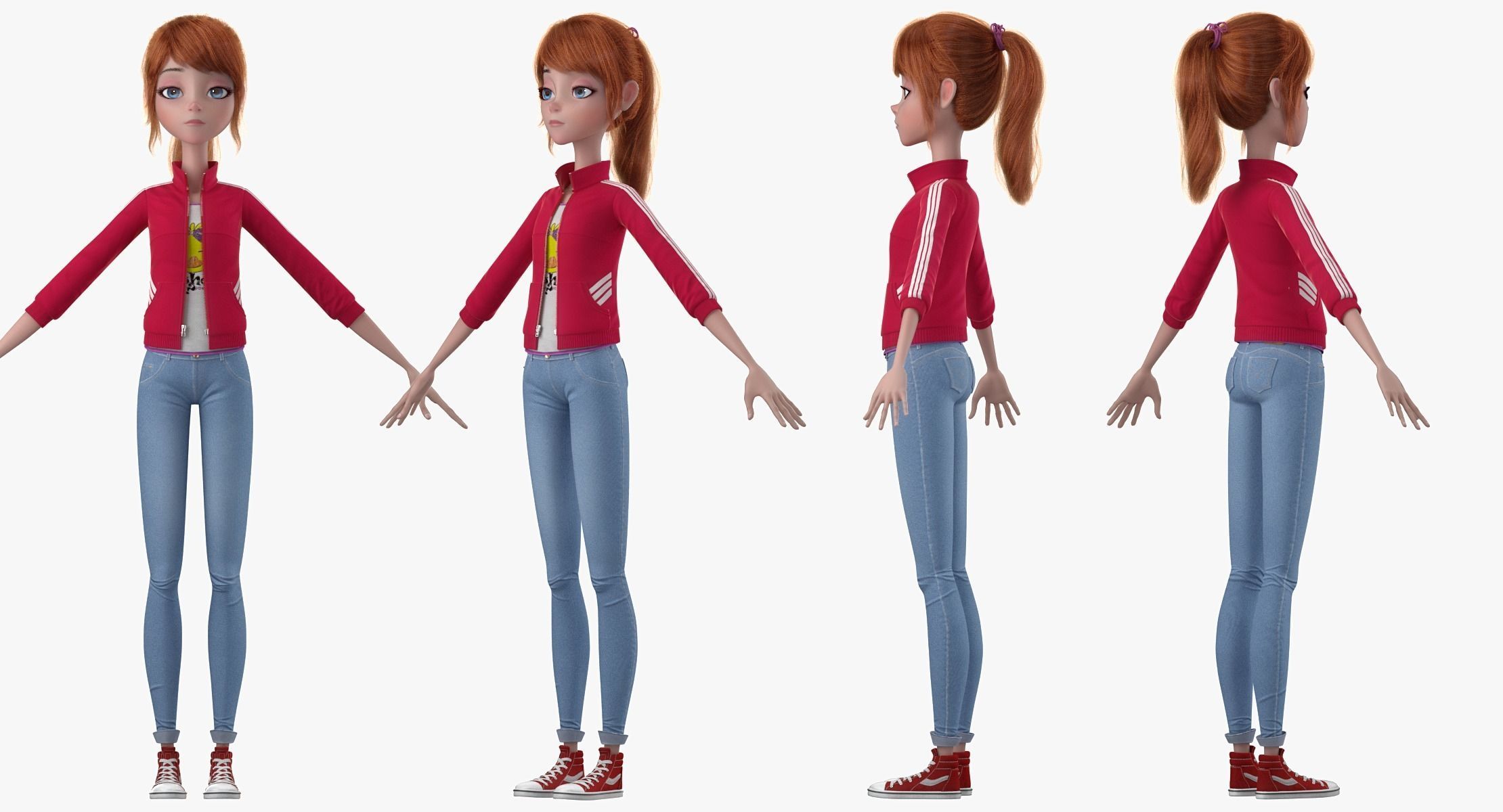 Cartoon  Moto Girl Rigged 3D model_11