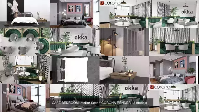CAFE BEDROOM Interior Scene CORONA RENDER