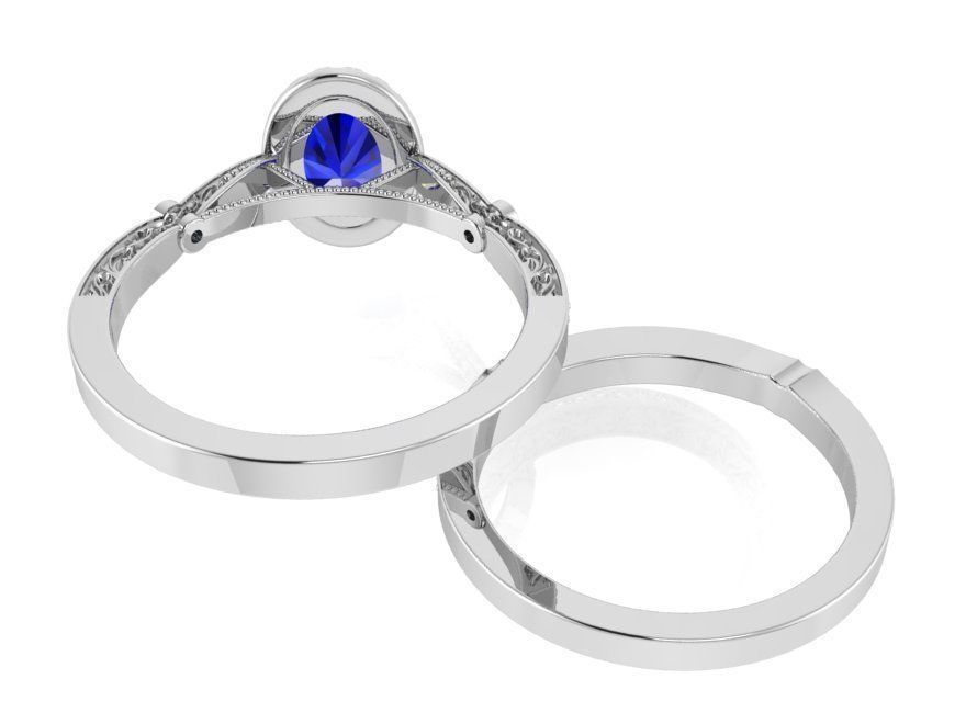 Round blue stone diamond ring with band 3233 3D print model 3D print model_3