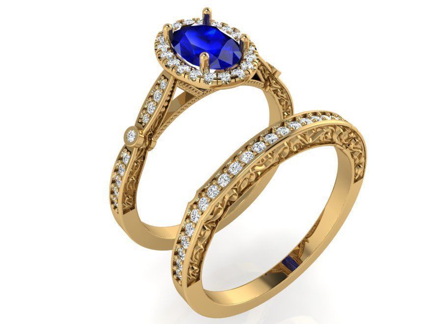 Round blue stone diamond ring with band 3233 3D print model 3D print model_1