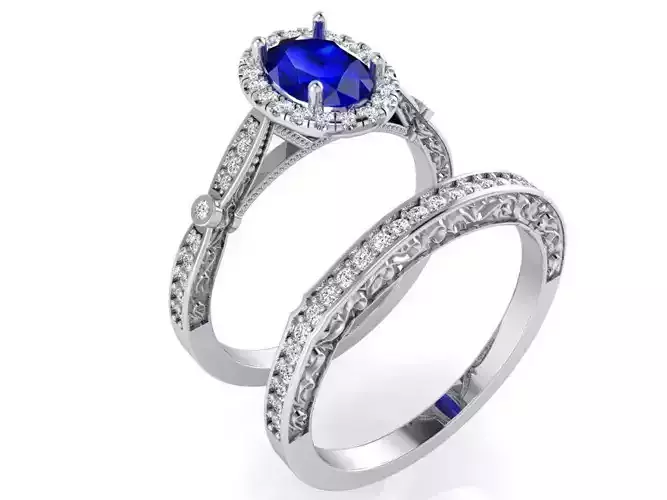 Round blue stone diamond ring with band 3233 3D print model