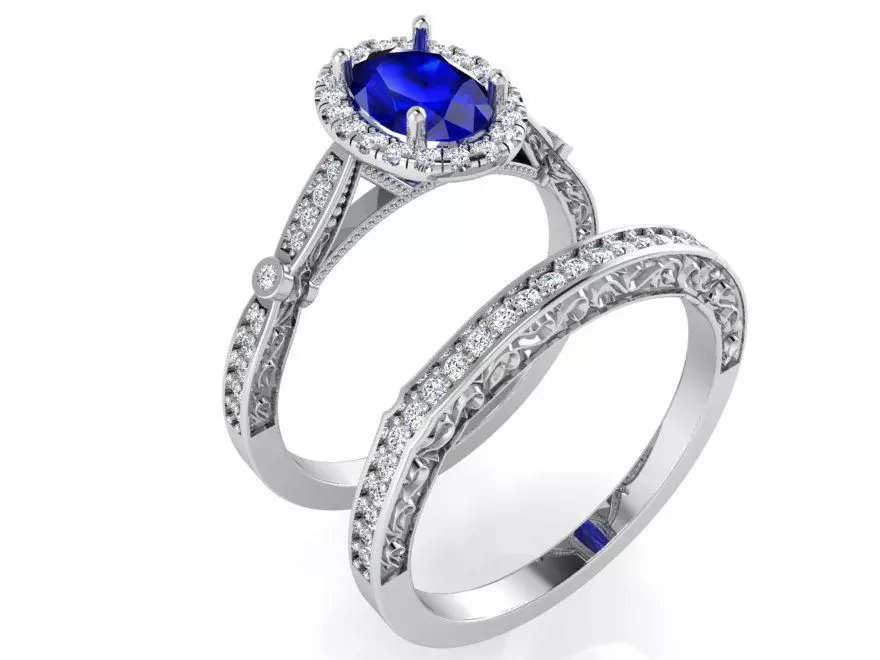 Round blue stone diamond ring with band 3233 3D print model 3D print model_0