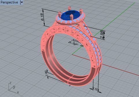 Round blue stone diamond ring with band 3233 3D print model 3D print model_7