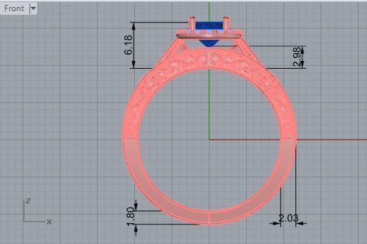 Round blue stone diamond ring with band 3233 3D print model 3D print model_5