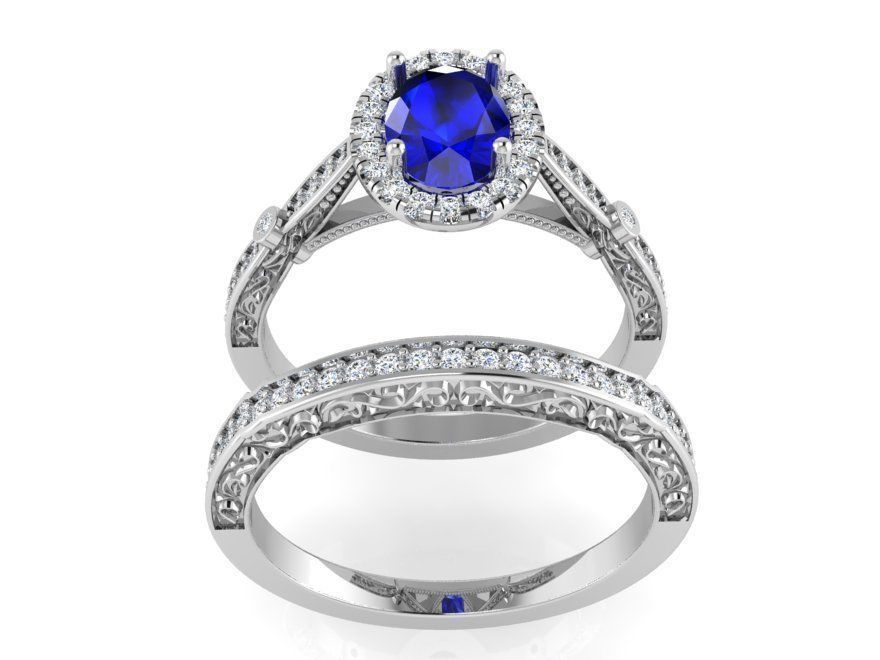 Round blue stone diamond ring with band 3233 3D print model 3D print model_2