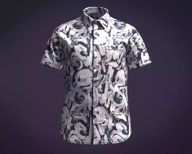 Mens Swirls Printed Short Sleeve Shirt 3D model