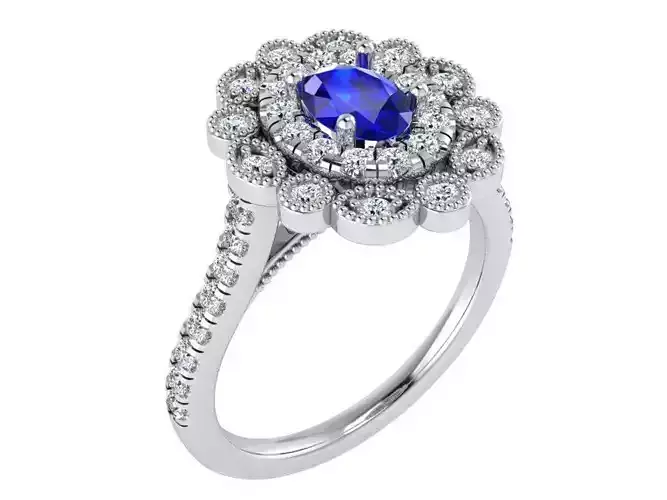 2-Row flower diamond ring 3234 3D print model