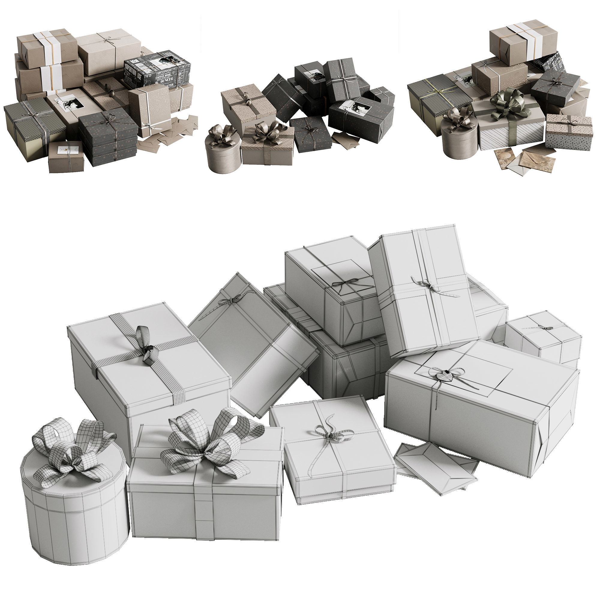 Christmas Gift Boxes and Presents set 01 Low-poly 3D model_5