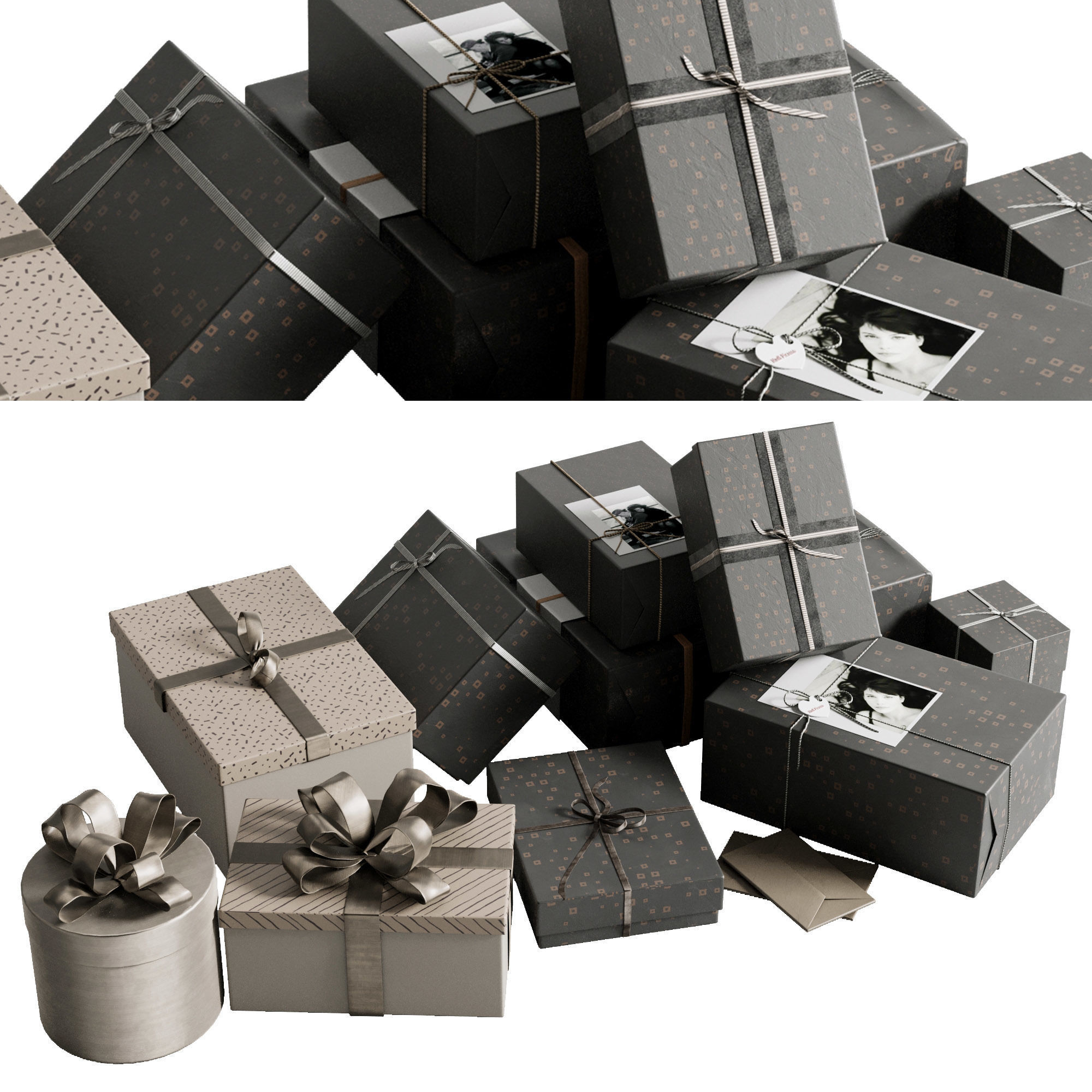 Christmas Gift Boxes and Presents set 01 Low-poly 3D model_1