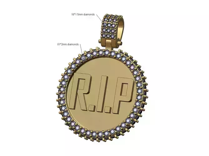 Iced RIP memory diamond pendant with bail