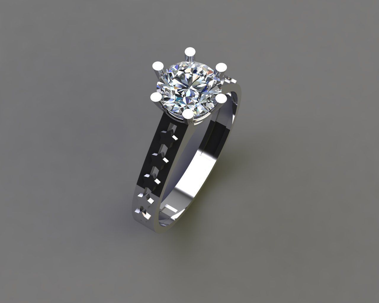 Solitaire Ring with Stars 081 Carat Diamond 3D print model_9
