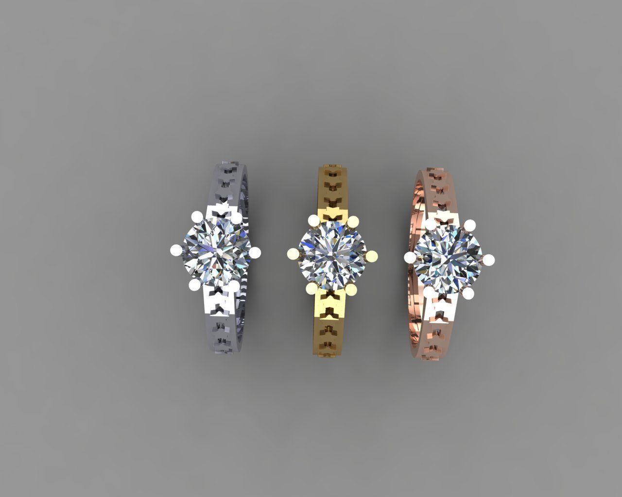 Solitaire Ring with Stars 081 Carat Diamond 3D print model_8