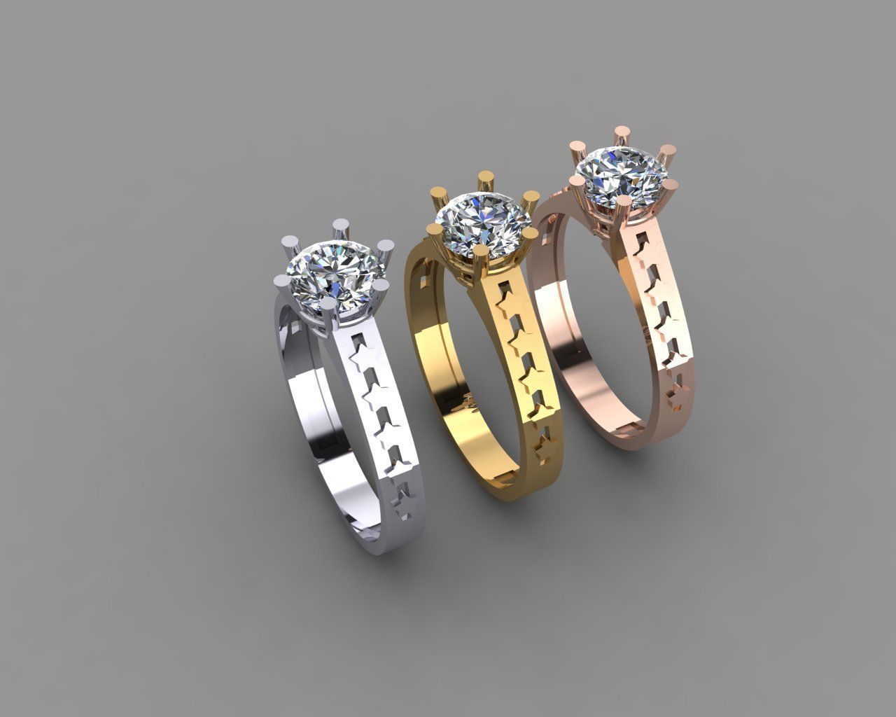 Solitaire Ring with Stars 081 Carat Diamond 3D print model_7