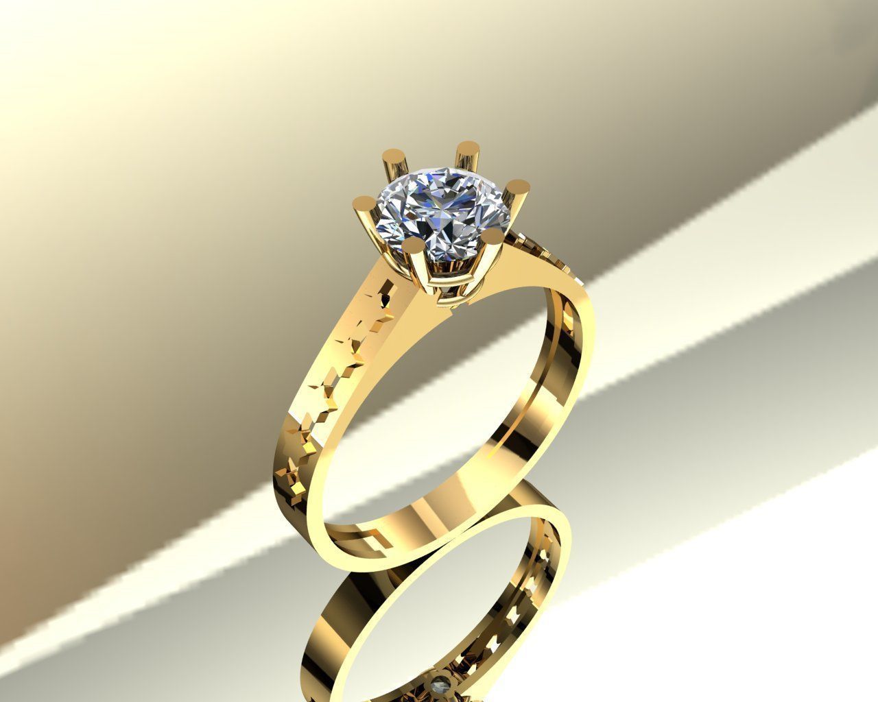 Solitaire Ring with Stars 081 Carat Diamond 3D print model_2
