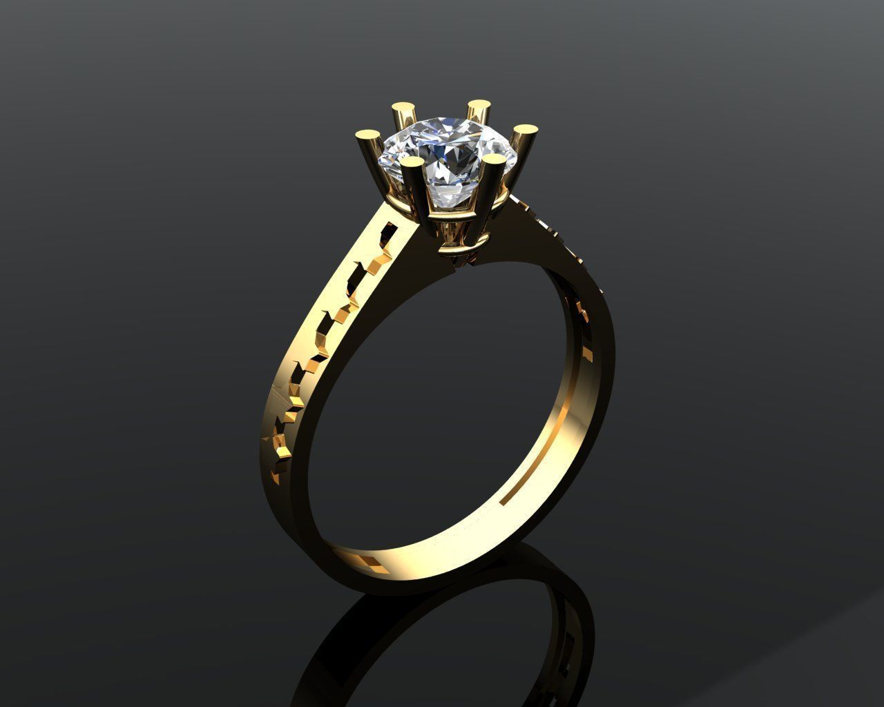Solitaire Ring with Stars 081 Carat Diamond 3D print model_1