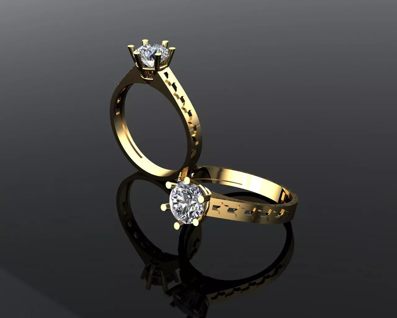 Solitaire Ring with Stars 081 Carat Diamond 3D print model_0