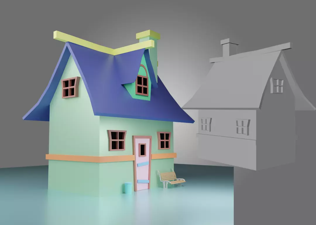 Cartoon House Exterior Low poly 3D model Low-poly 3D model
