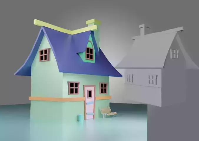 Cartoon House Exterior Low poly 3D model
